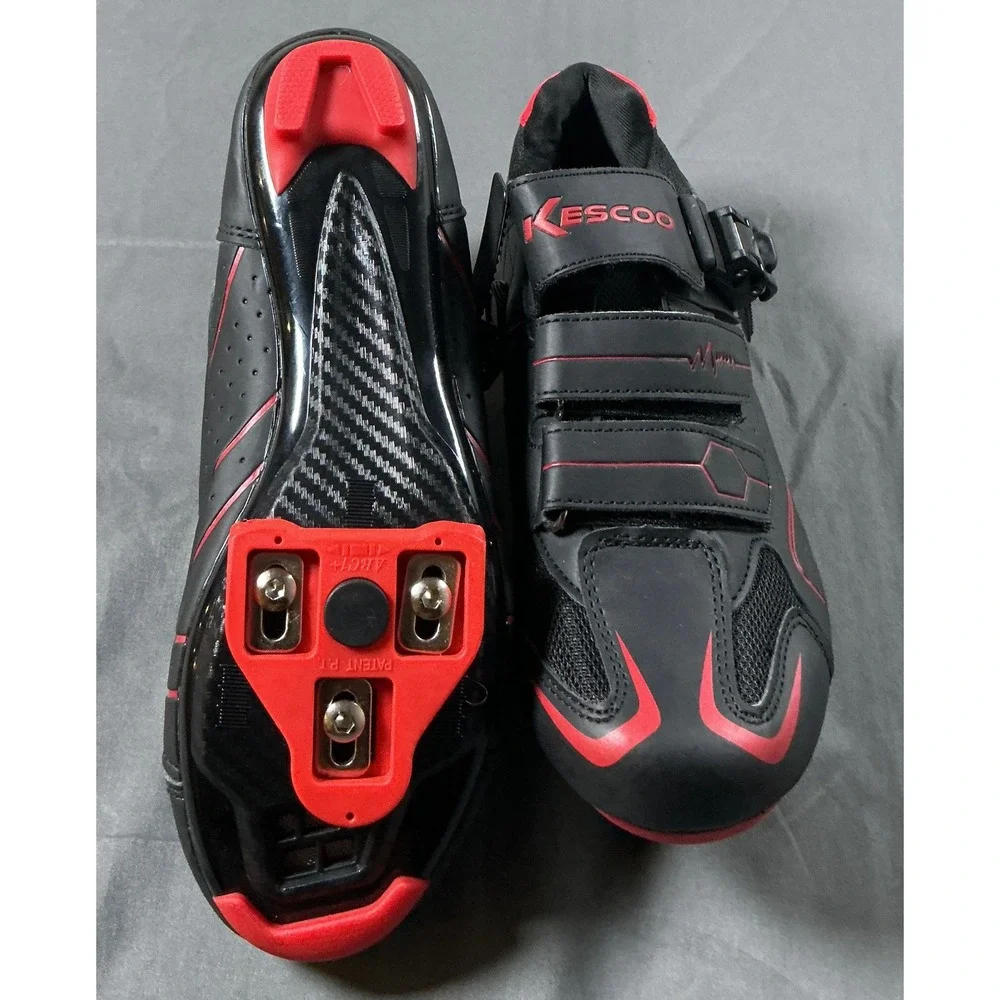 Kescoo Cycling Shoes Mens 7.5 Womens 9 Black Red Indoor Spin Road Bike Cleats 40